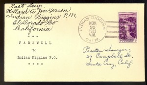 Indian Diggins Last Day Postmark
